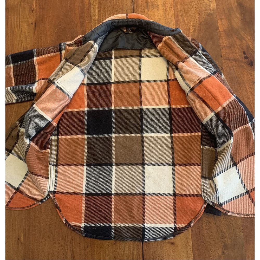 Vintage Penneys TownCraft Button Up Flannel Jacket Mens S Brown Plaid CPO 60s 70 - Picture 3 of 16